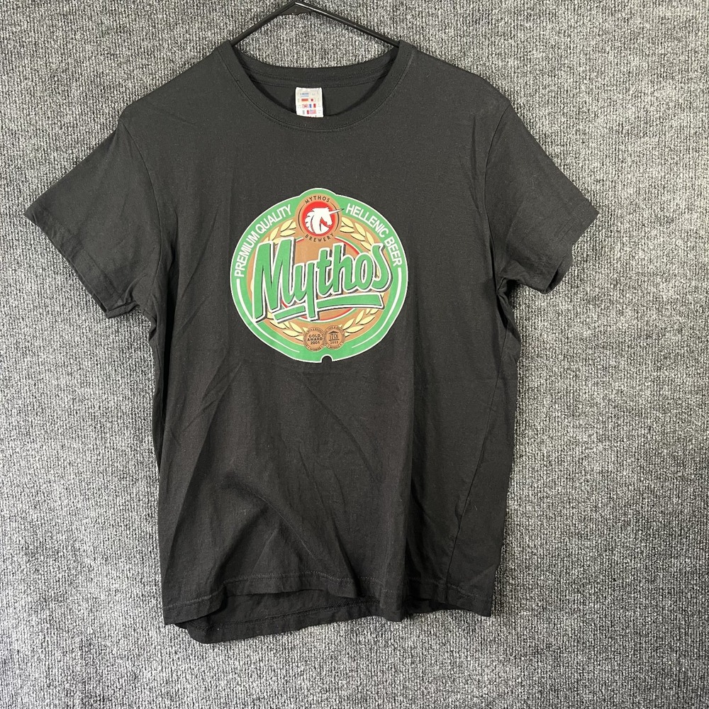 Mythos Hellenic Beer T-Shirt Mens M Black Greek Lager Brewery Vacation Tee